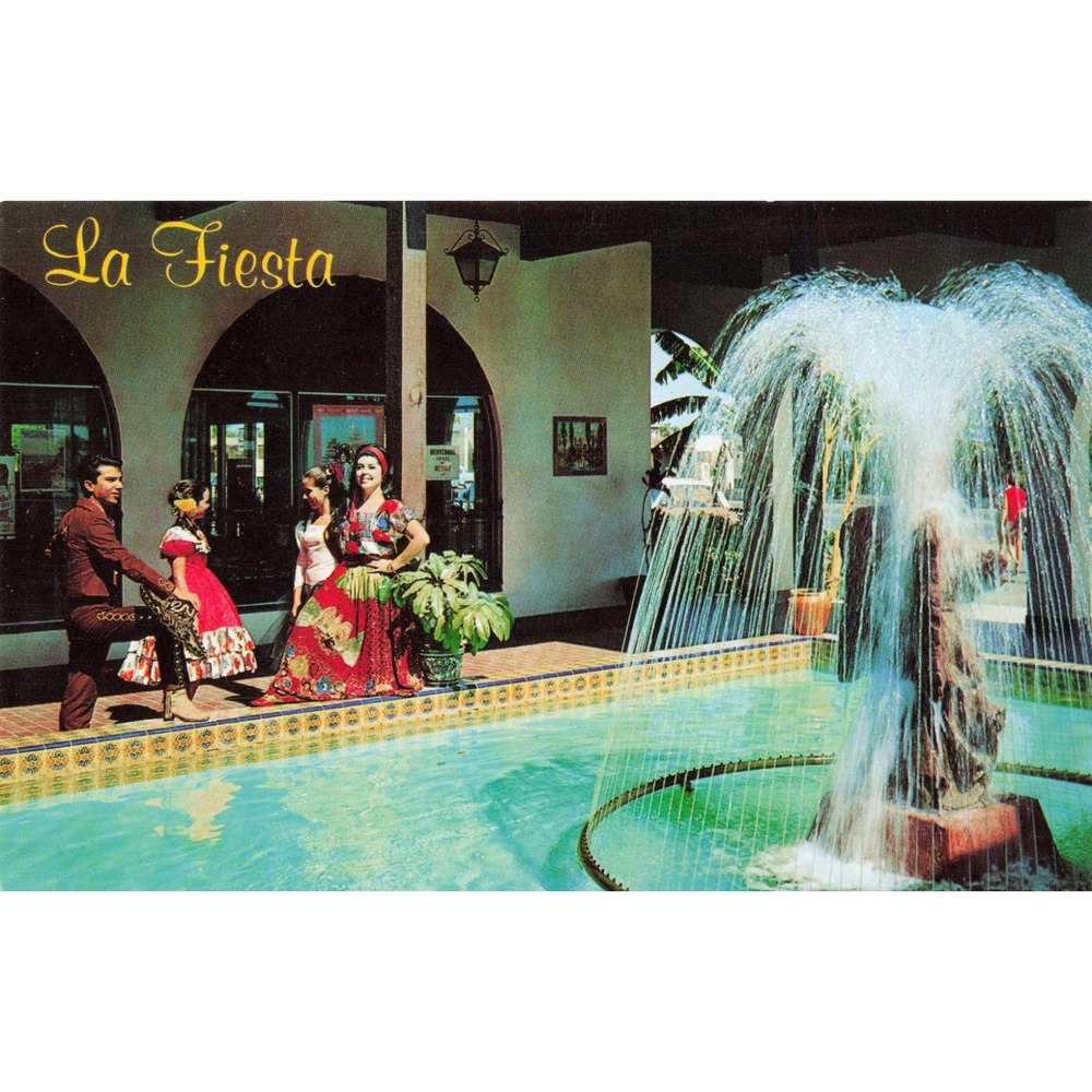 Vintage La Fiesta Postcard Old Mexico Traditional Costumes Fountain Bill Kobert - Picture 1 of 2